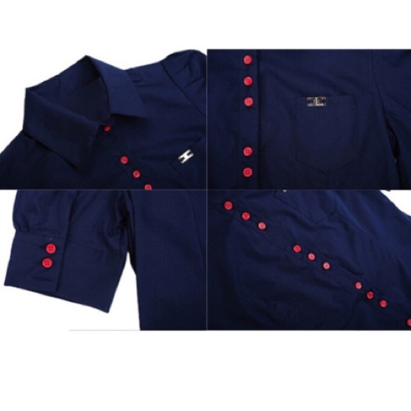 Unique KOJA Dressy Button Down Navy Blouse~Suit XL (See Size Chart) - Picture 5 of 12